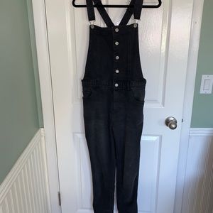 Black denim overalls